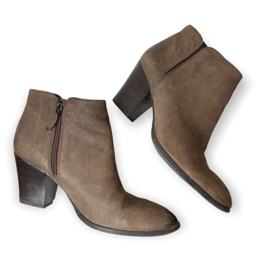 Franco Sarto Brown Leather Side Zip Ankle Booties